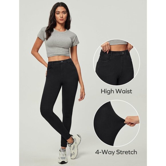 Women High Waisted Skinny Jeans Stretchy Tummy Control Pockets Leggings - Picture 4 of 5